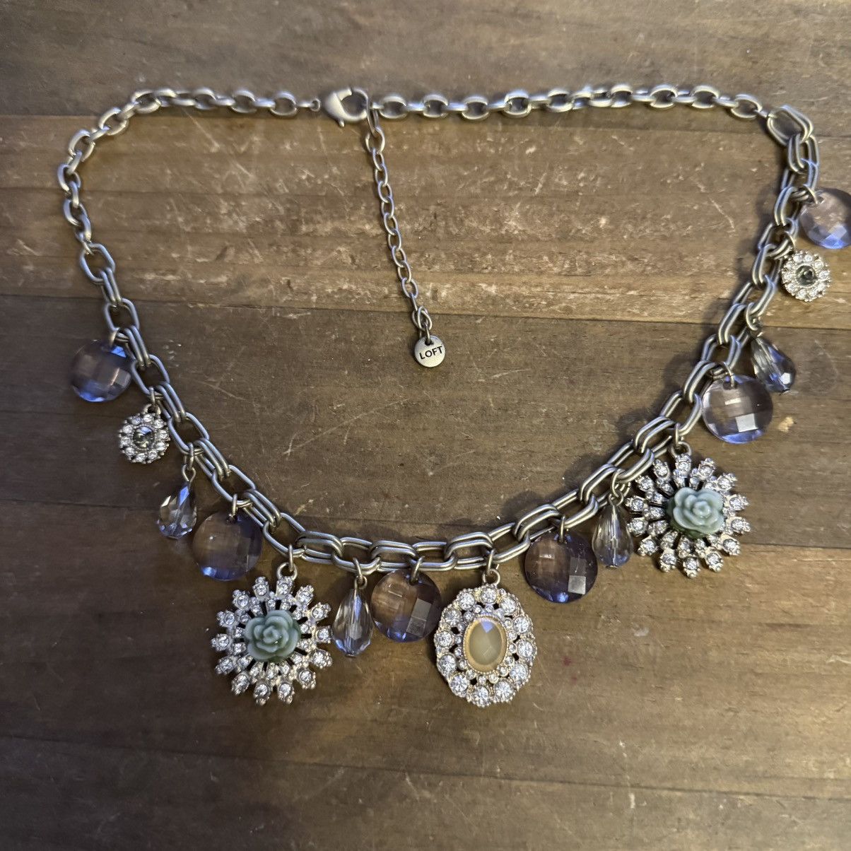 Loft Loft silver tone rhinestone floral charm necklace Size ONE SIZE - 2 Thumbnail