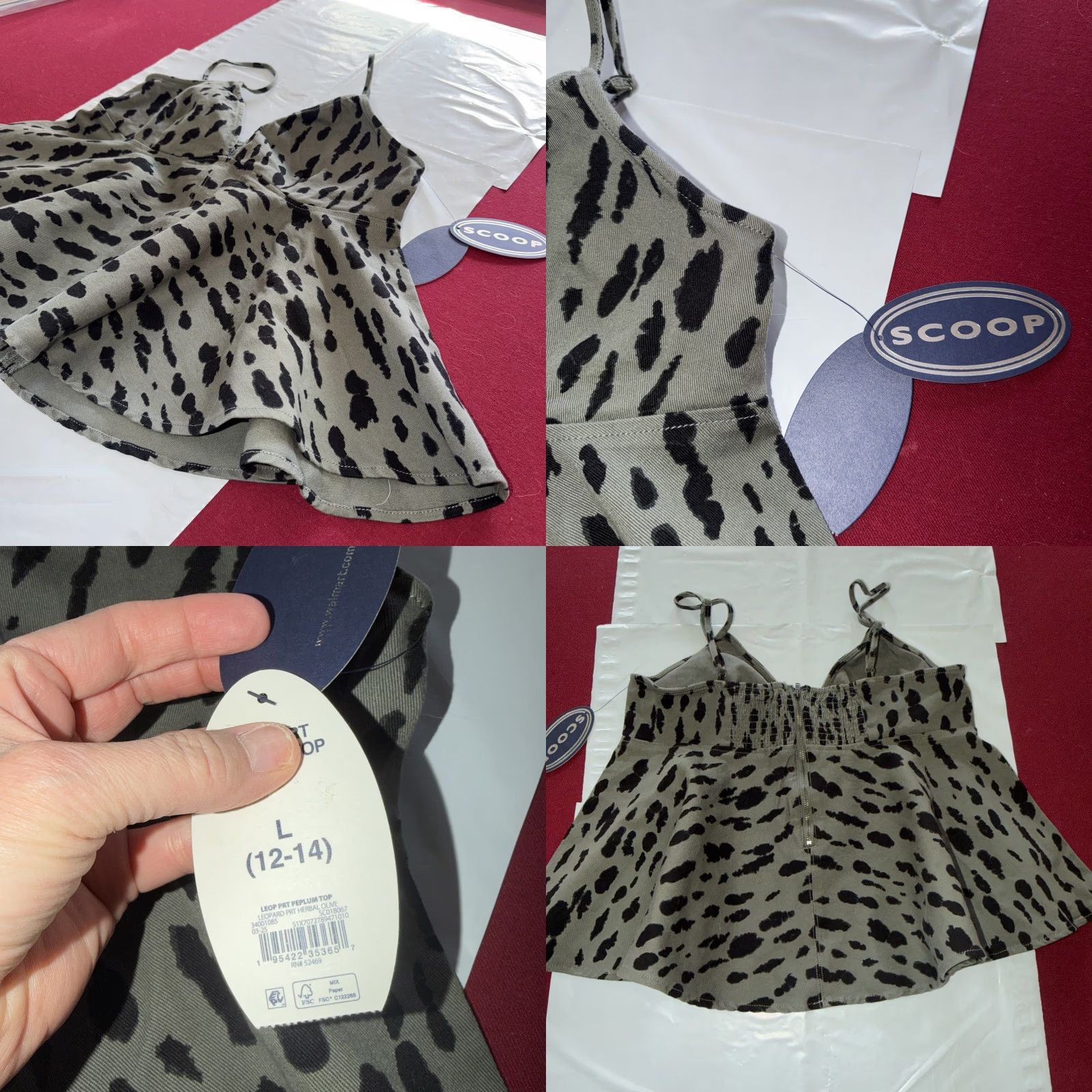 Denime SCOOP Tank Top Denim Peplum Black Gray Spotted Adjustable Straps LARGE Womens Shirt 90s Bohemian Hippie Festival Sleeveless Size L / US 10 / IT 46 - 8 Thumbnail