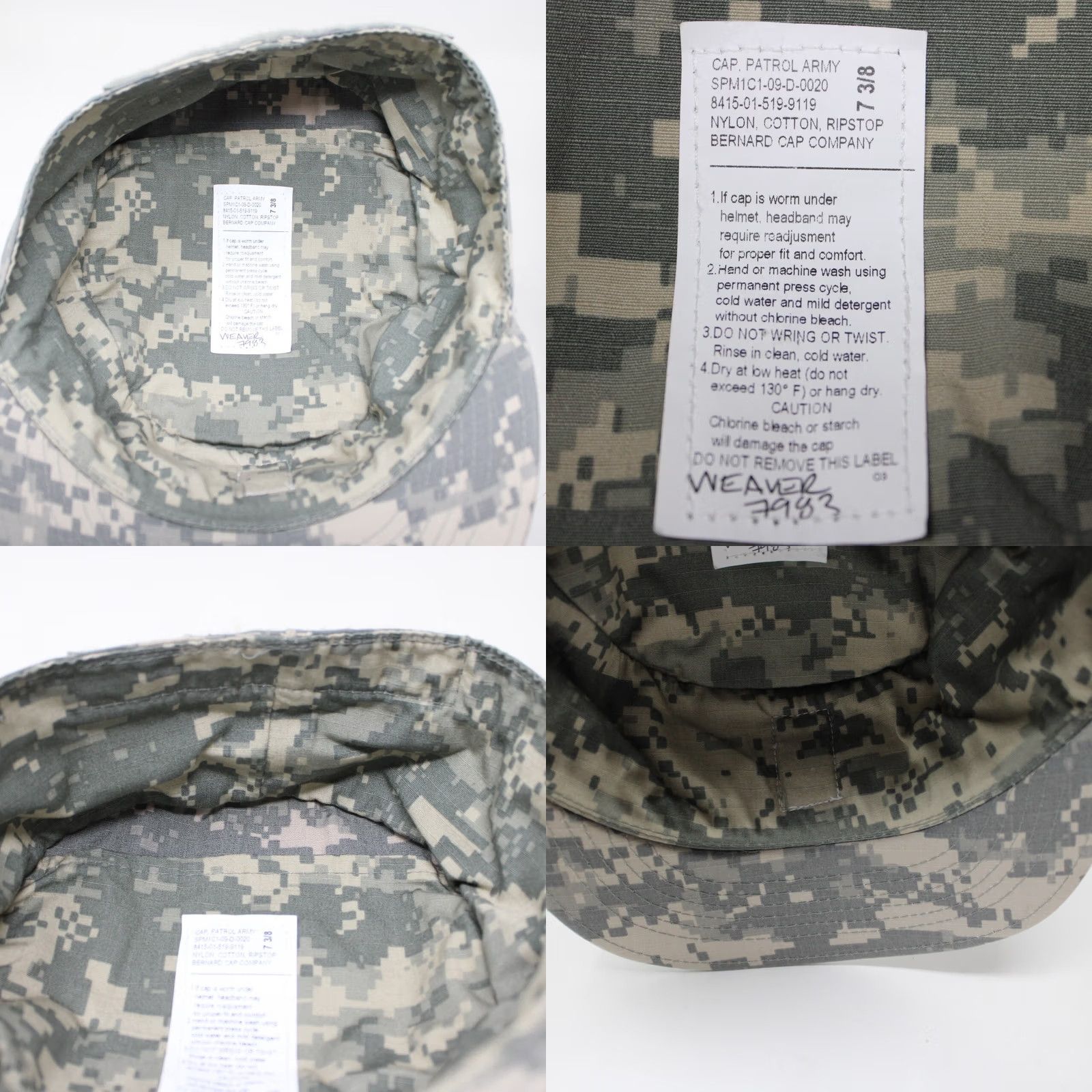 Vintage US Army Patrol Hat Adult 7 3/8 Green Digital Camo Camouflage Bernard Cap Size ONE SIZE - 8 Thumbnail