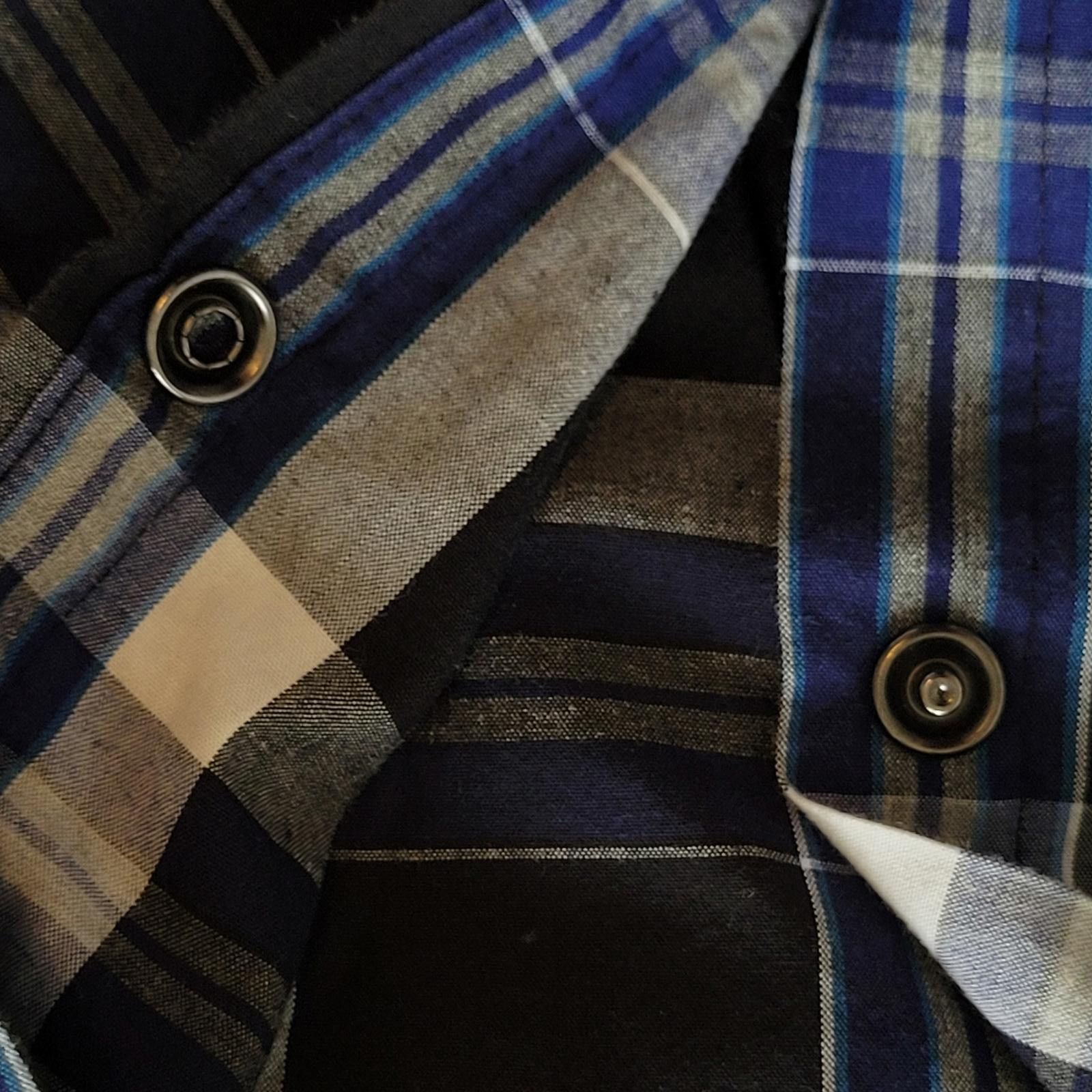 Other Kenneth Cole Men's M Snap Shirt Long Sleeve Black Blue Plaid Size US M / EU 48-50 / 2 - 3 Thumbnail