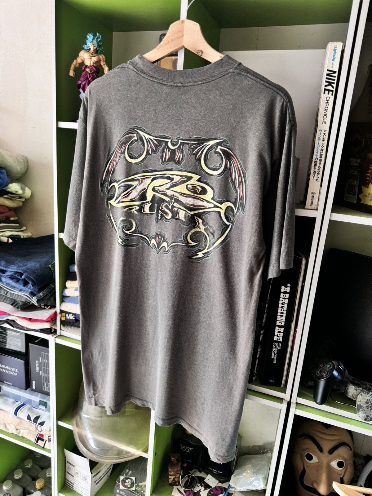 image of Vintage 90's Rusty Skateboarding Backhit Design in Dusk Grey, Men's (Size Medium)