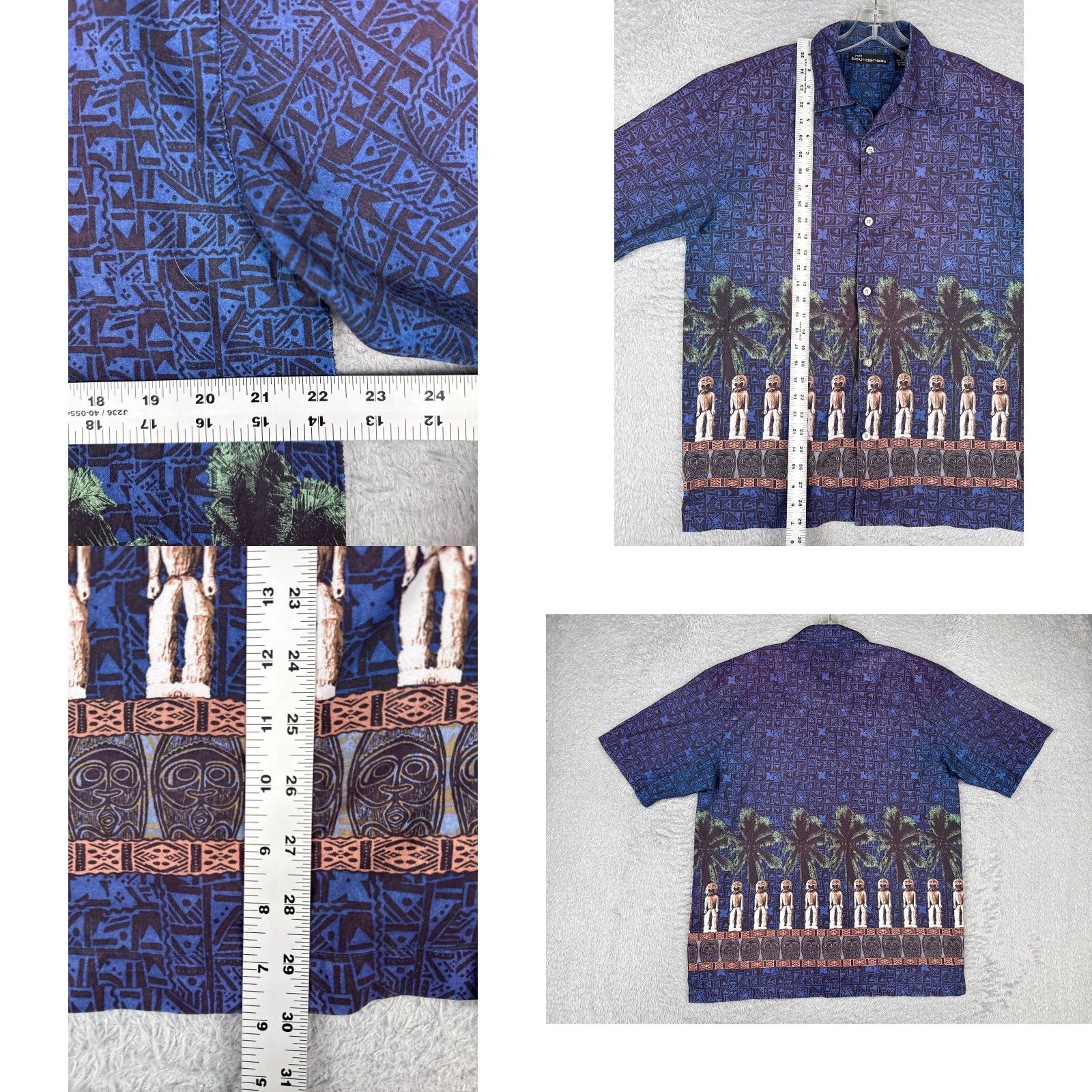 Vintage VINTAGE No Boundaries Shirt Men Medium Blue Geometric Palm Tiki Polyester Hawaiian READ Size US M / EU 48-50 / 2 - 8 Thumbnail