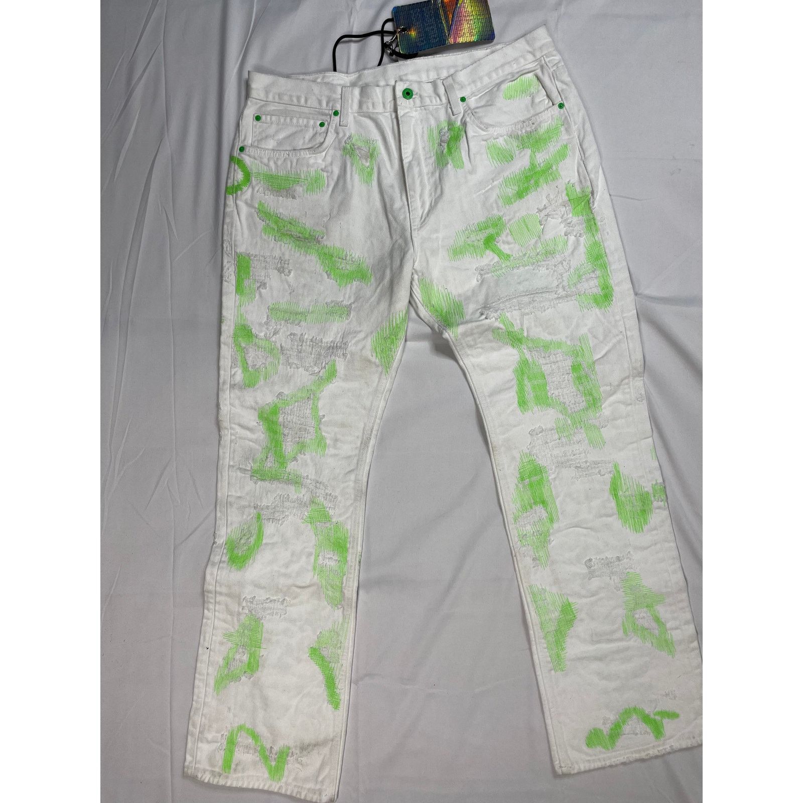 Endless Endless Jeans White Green 38 New Size US 38 / EU 54 - 2 Thumbnail