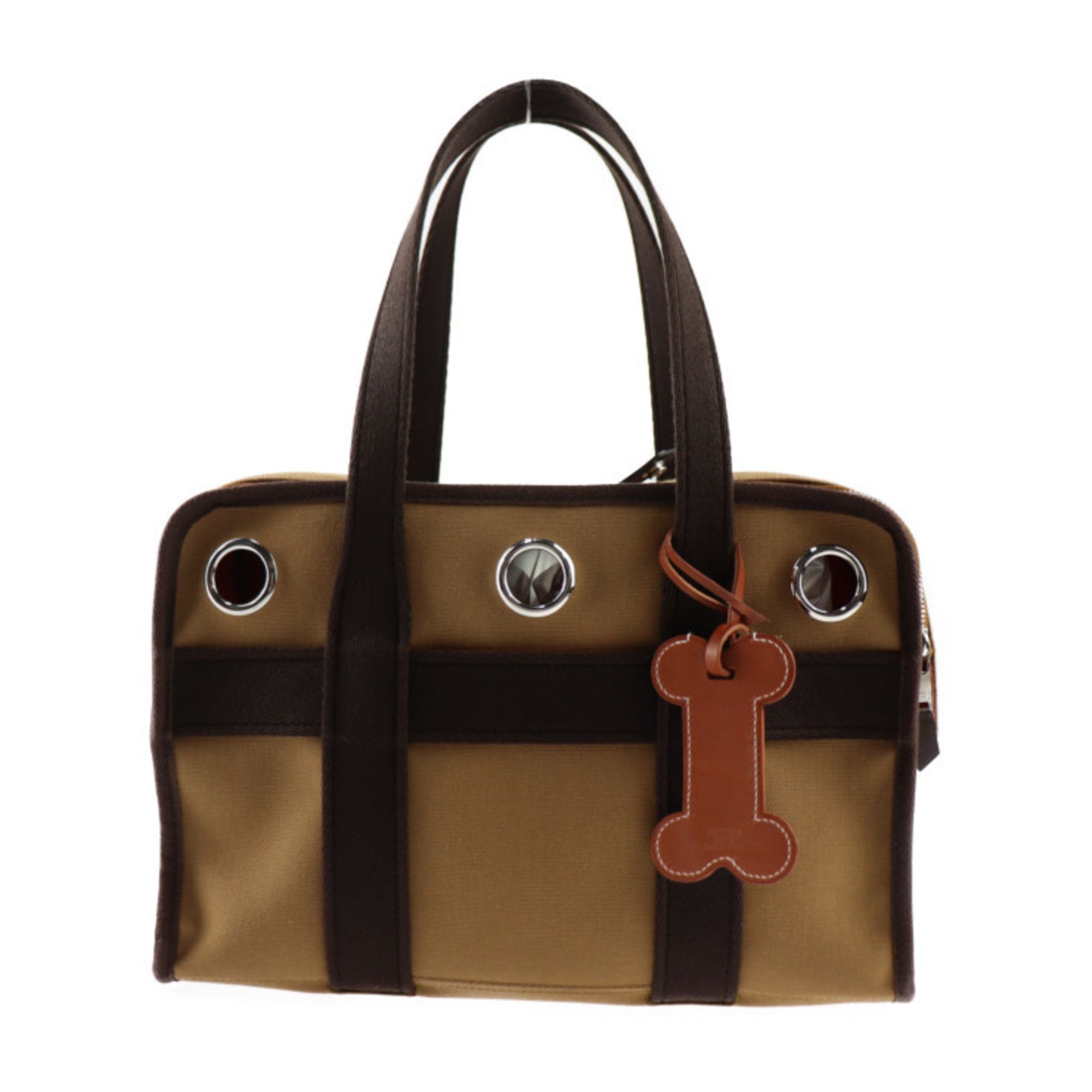 image of Hermes Cabas Pour Chien Boston Bag H800639Ek01 Cotton Polyamide Polyurethane Brown Silver Hardware 