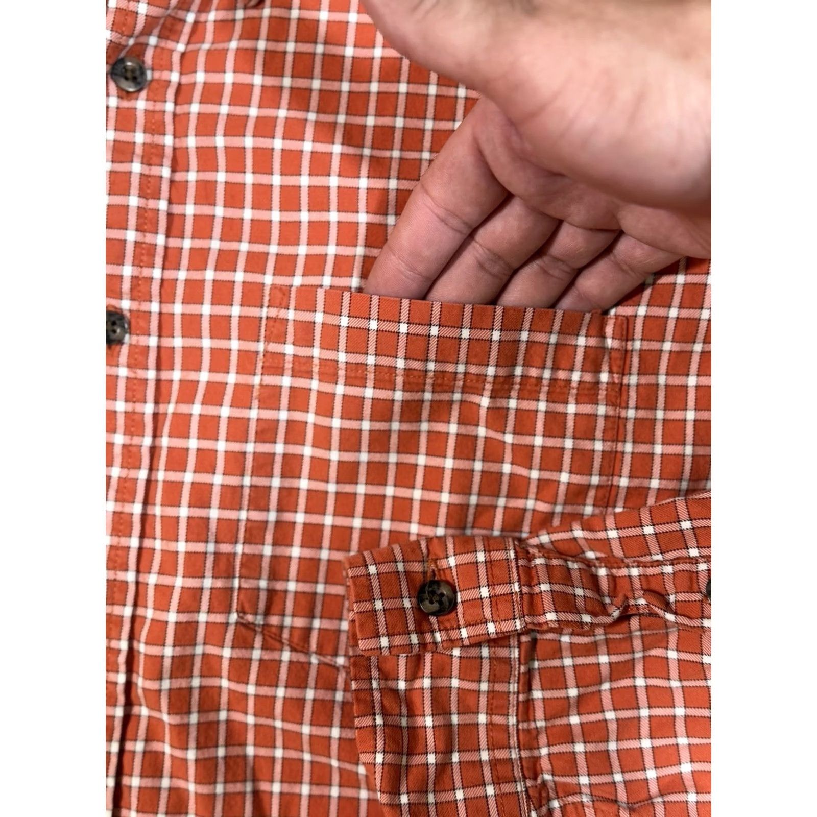 Eddie Bauer Eddie Bauer Button Shirt Mens LT Large Tall Relaxed Fit Orange White Plaid Size US L / EU 52-54 / 3 - 4 Thumbnail