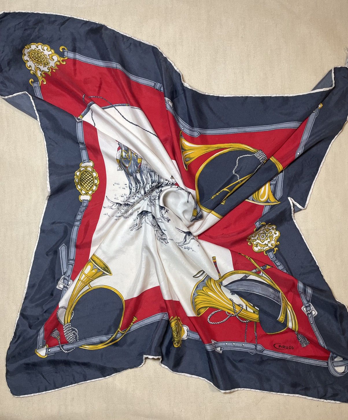 Caruso × Vintage Caruso hunting dog silk scarf Size ONE SIZE - 5 Thumbnail