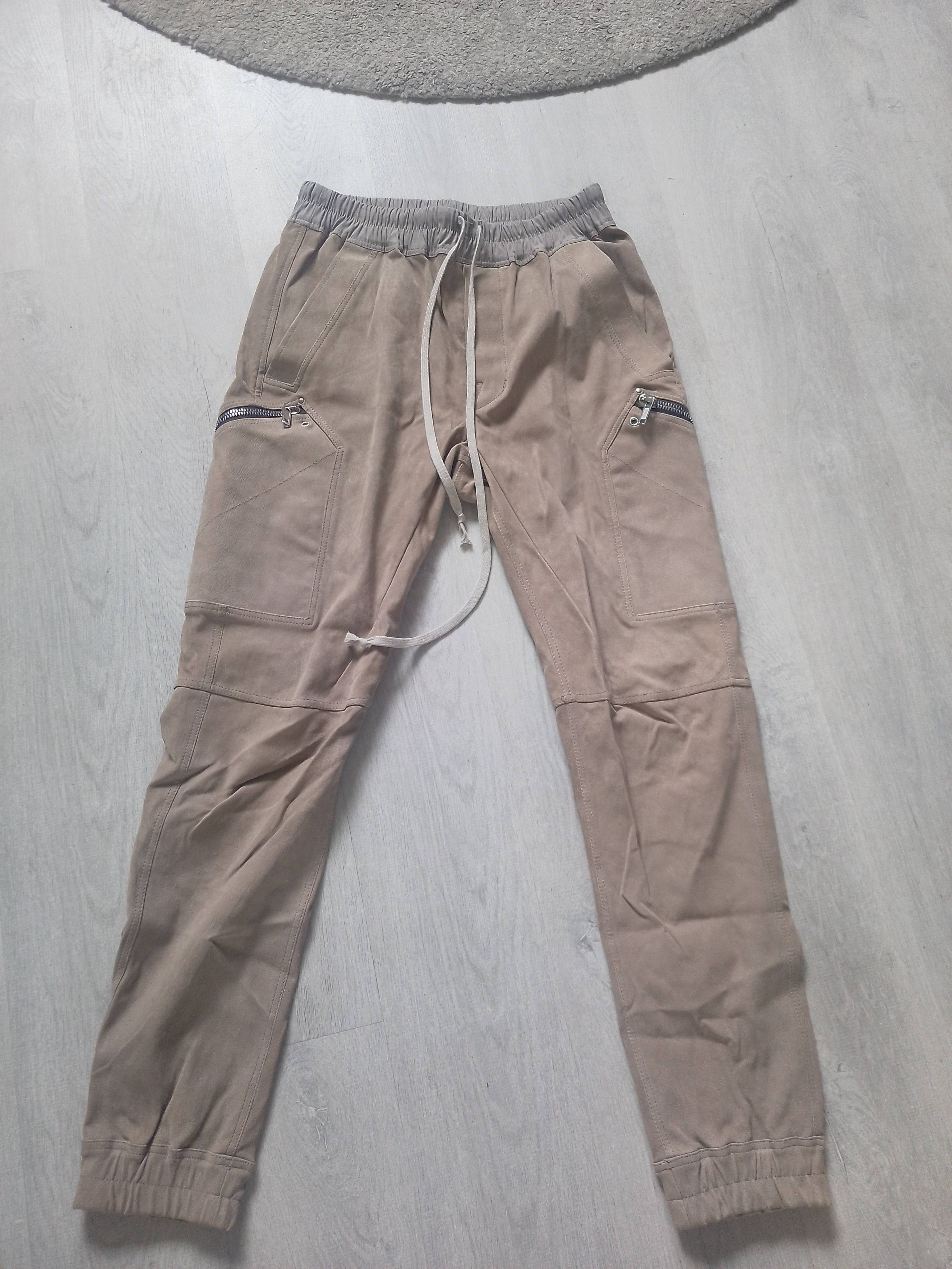 Image of Rick Owens Goat Skin Leather Cargo Joggers in Tan, Men's (Size 30)