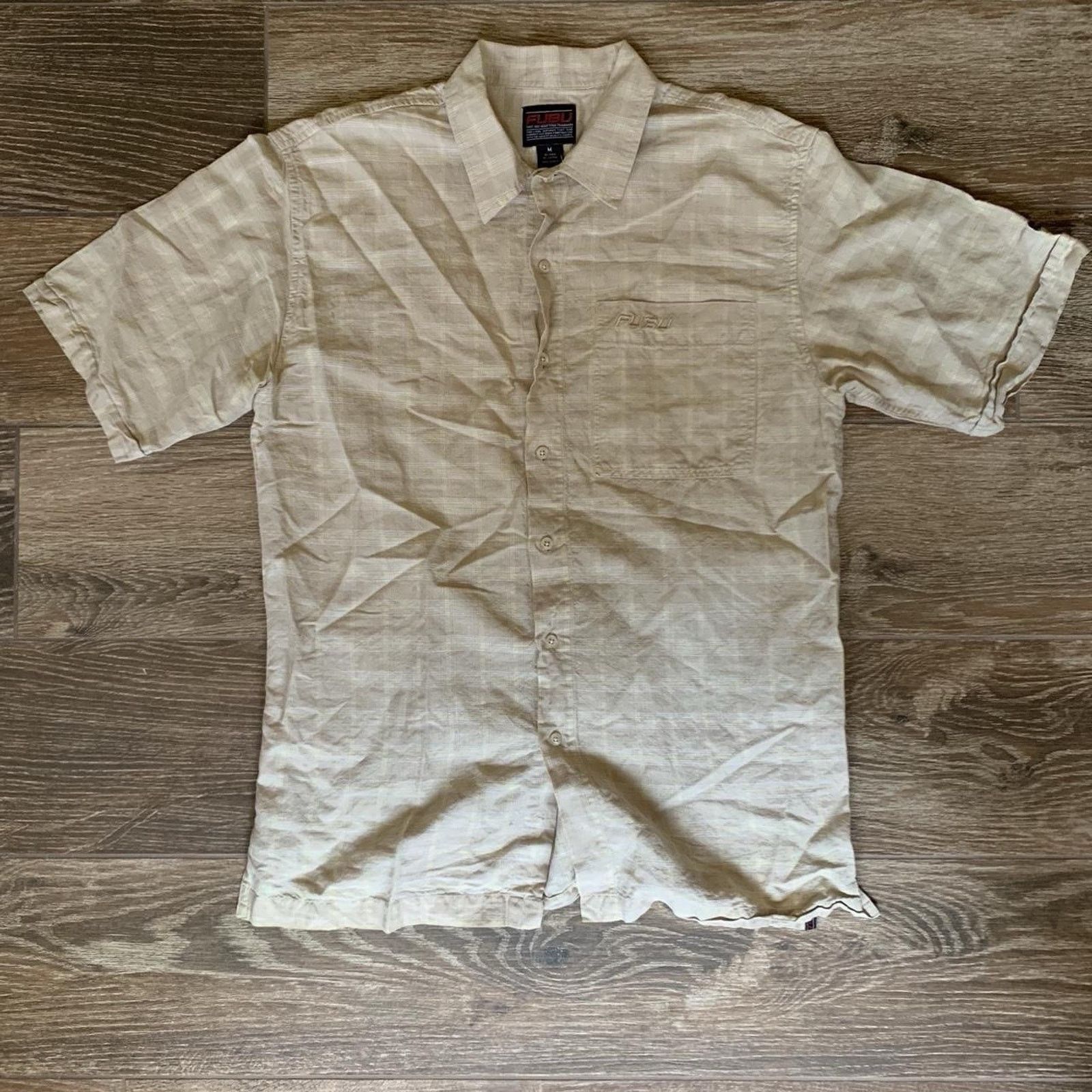 Fubu Vintage Y2K Fubu Beige Button Up Short Sleeve Size M Size US M / EU 48-50 / 2 - 1 Thumbnail