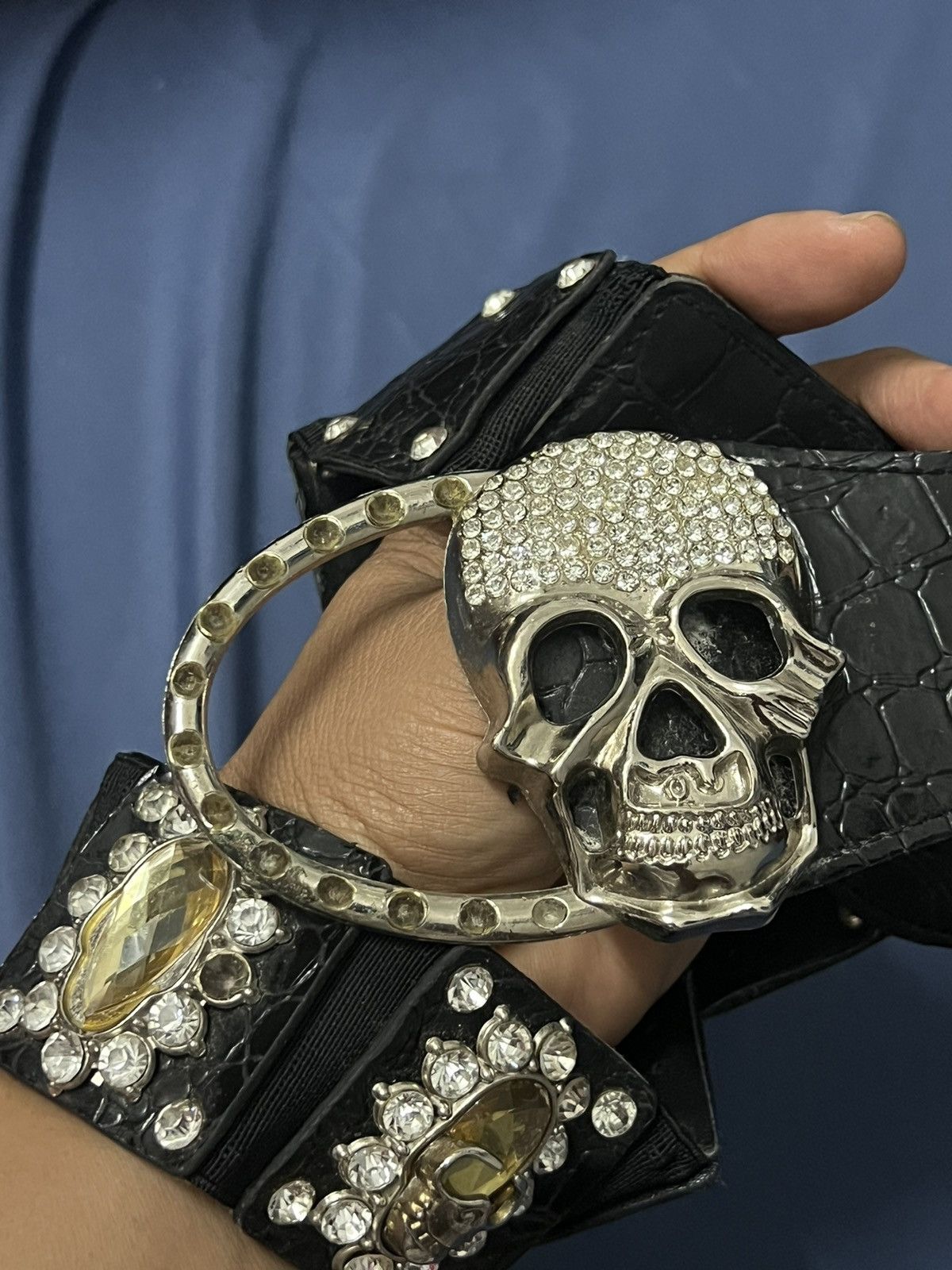 Other Skull bunkle elastic belt rhinestone punk rock Size ONE SIZE - 1 Thumbnail