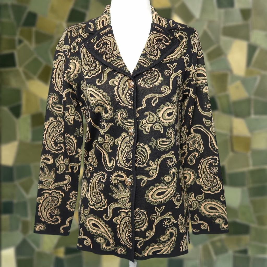 Vintage VINTAGE Misook knit blazer jacket Paisley pattern XXS Petite Black Size XXS / US 00 / IT 34 - 1 Thumbnail