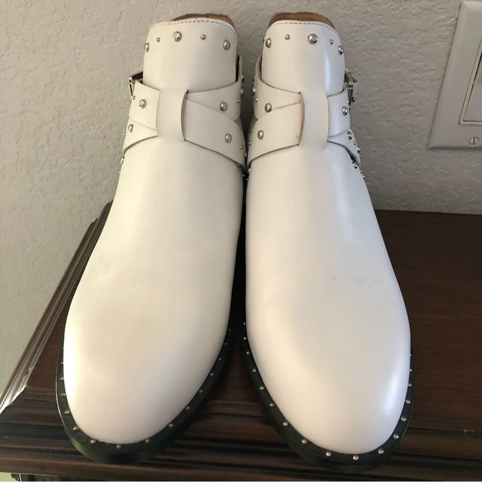 Other Halogen white buckle silver stud leather booties 10M Size US 10 / IT 40 - 3 Thumbnail