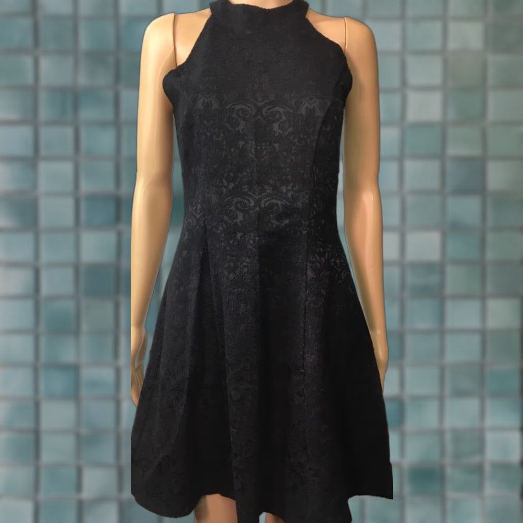 Jump Apparel Dress Women Fit & Flare Black Jacquard Halter Neck Mini  Sleeveless Zip 3/4 Size - homelandexpress.co.uk