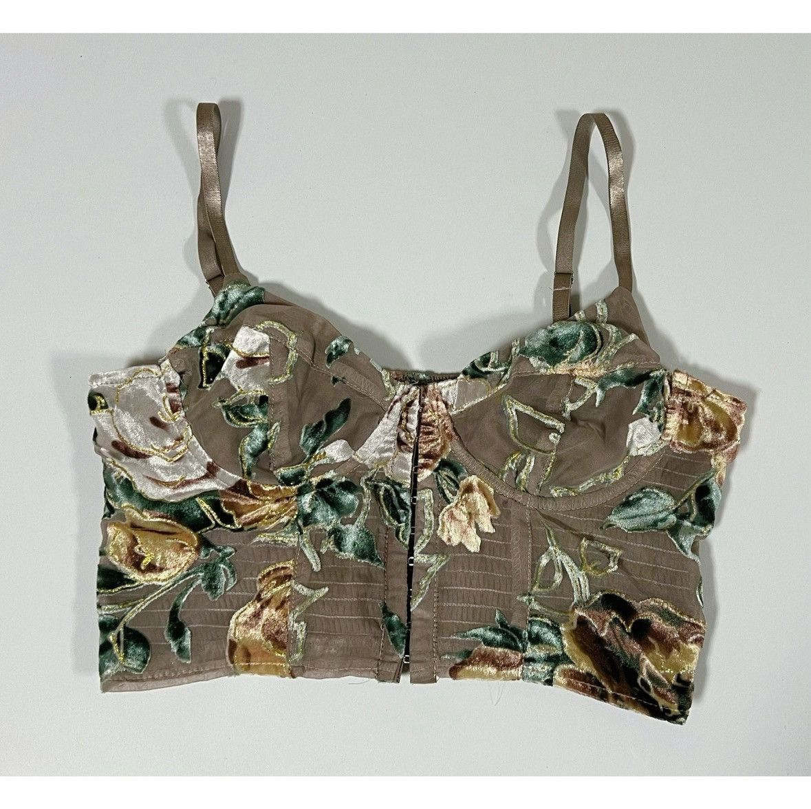 Free People Windsor Beige Velvet Floral Corset Bustier Top Blouse Size S Size S / US 4 / IT 40 - 2 Thumbnail