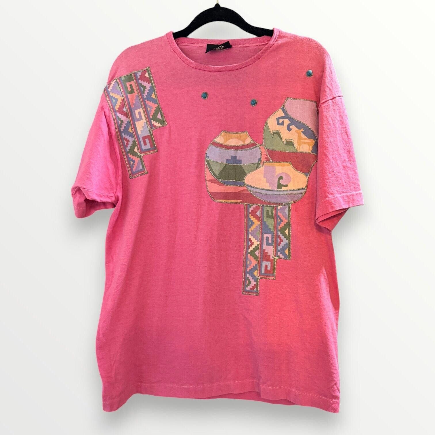 Designer Southwestern Pink Tshirt w/Embellishments Linda Kay Design Size ONE SIZE - 7 Thumbnail