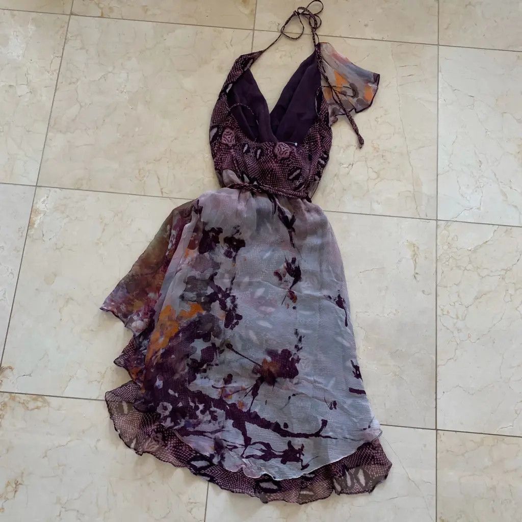 Haute Hippie Haute Hippie 100% Silk Asymmetric Halter Dress Print Size XS Size XS / US 0-2 / IT 36-38 - 1 Thumbnail