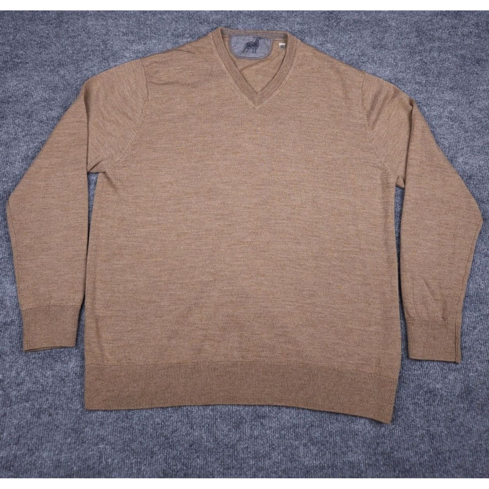 Vintage RAFFI Sweater Men XL Brown 100% Merino Wool V-Neck Soft Pullover Knit Solid Regular Winter Fall Spring Casual Business Size US XL / EU 56 / 4 - 3 Thumbnail