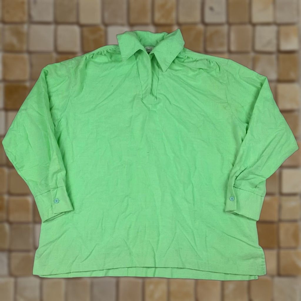 Vintage VINTAGE Mint Green Fleece Polo Shirt Men's Size Large Long Sleeve Collared Retro Polo Shirt Size US L / EU 52-54 / 3 - 1 Thumbnail