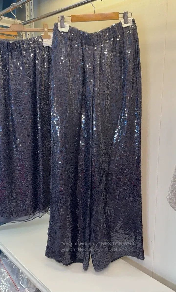 Brunello Cucinelli Brunello Cucinelli Sequined Silk Wide Leg Trousers Size 26" / US 2 / IT 38 - 2 Thumbnail