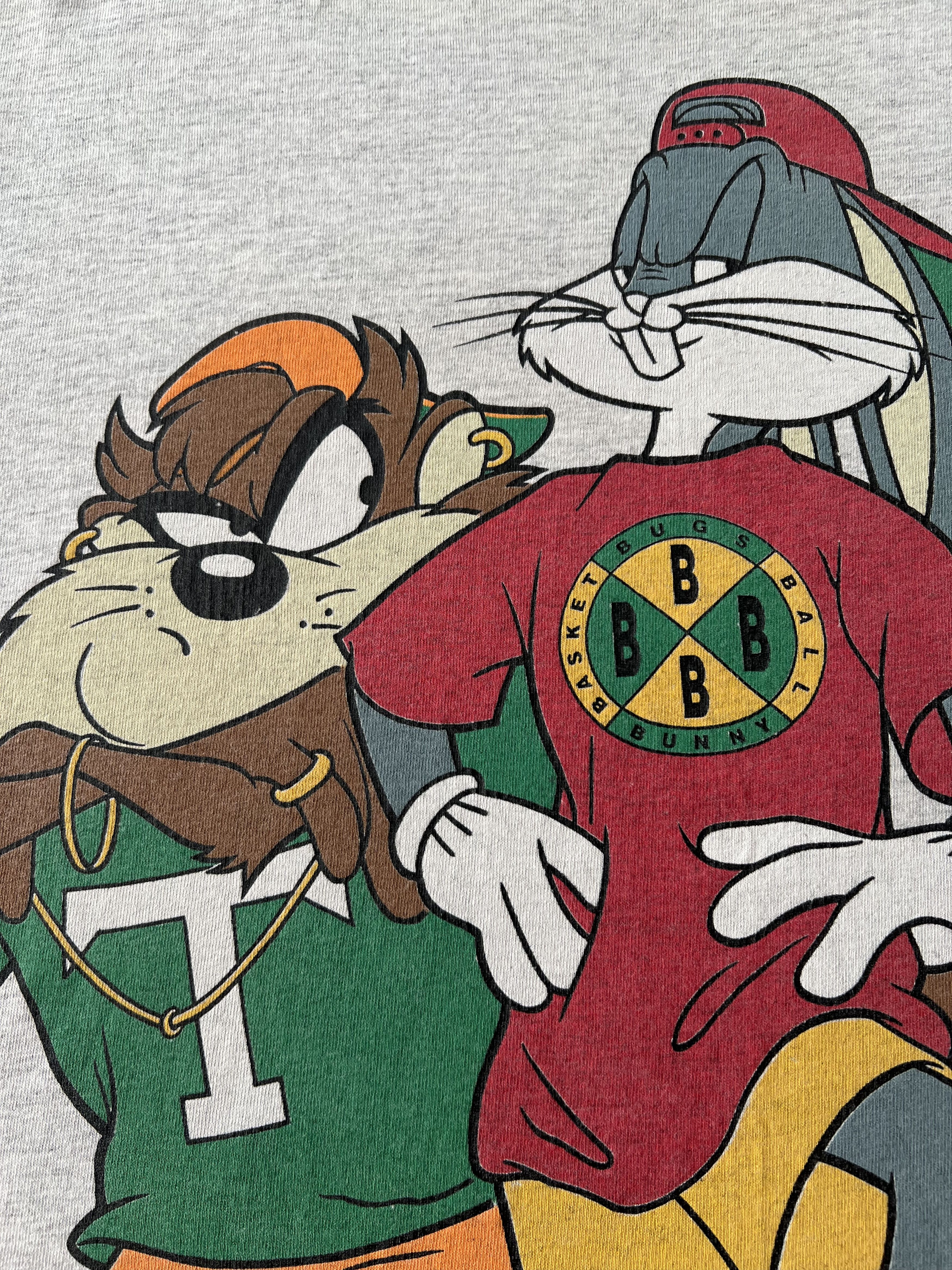 Warner Bros Vintage 1993 Looney Tunes Cross Colours Taz Bugs T-shirt Size US L / EU 52-54 / 3 - 4 Thumbnail