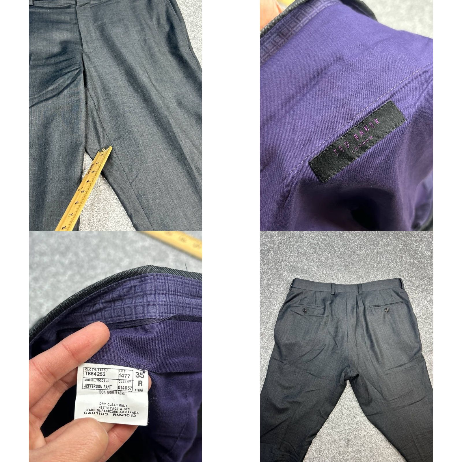 Vintage Ted Baker Jefferson Dress Pants Mens 35R Black Wool Business Low Rise Straight Size US 35 - 8 Thumbnail