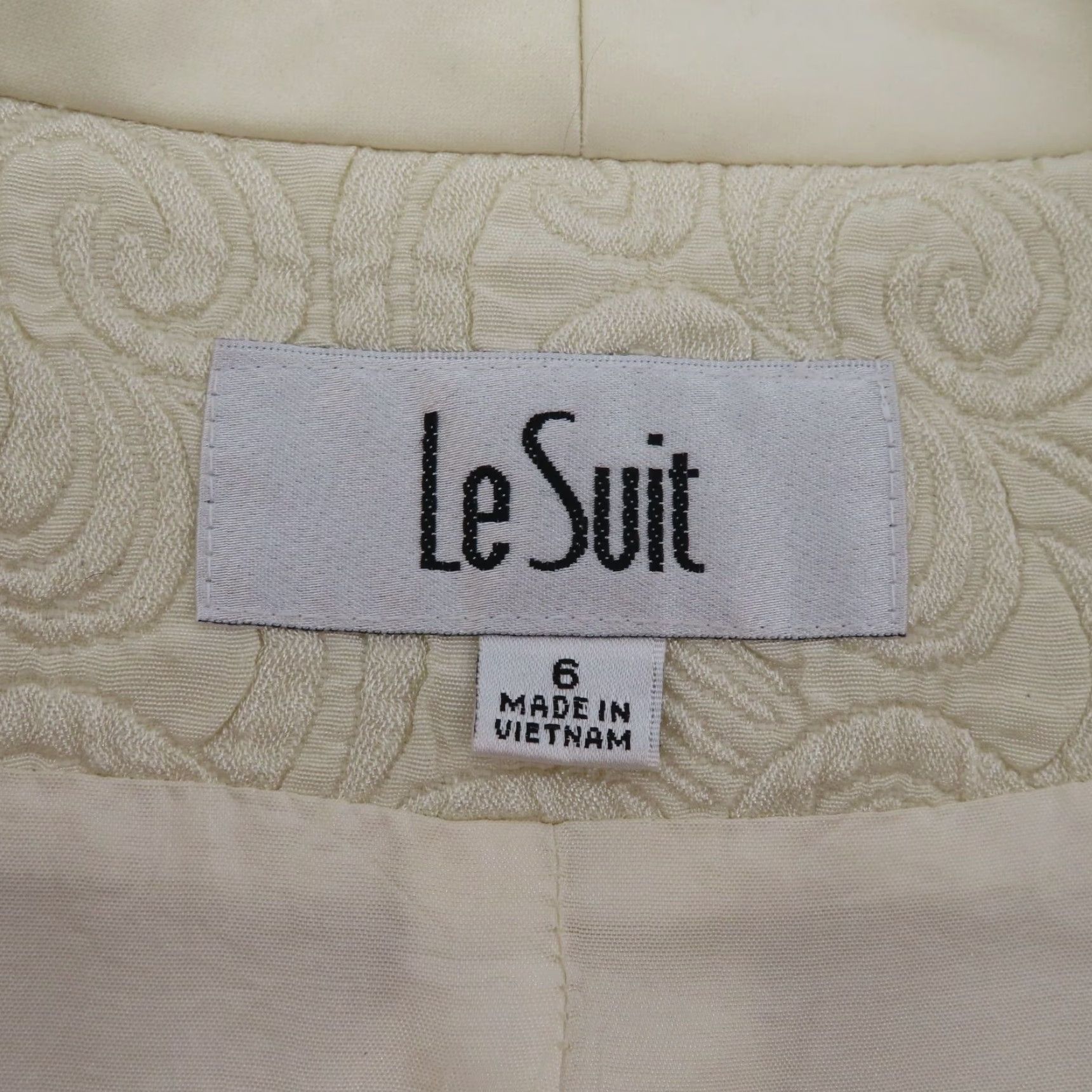 Vintage Le Suit Women Jacket Ivory Cream Damask Scroll Long Collared Coat Formal Business Casual Party/Cocktail Workwear Size M / US 6-8 / IT 42-44 - 6 Thumbnail