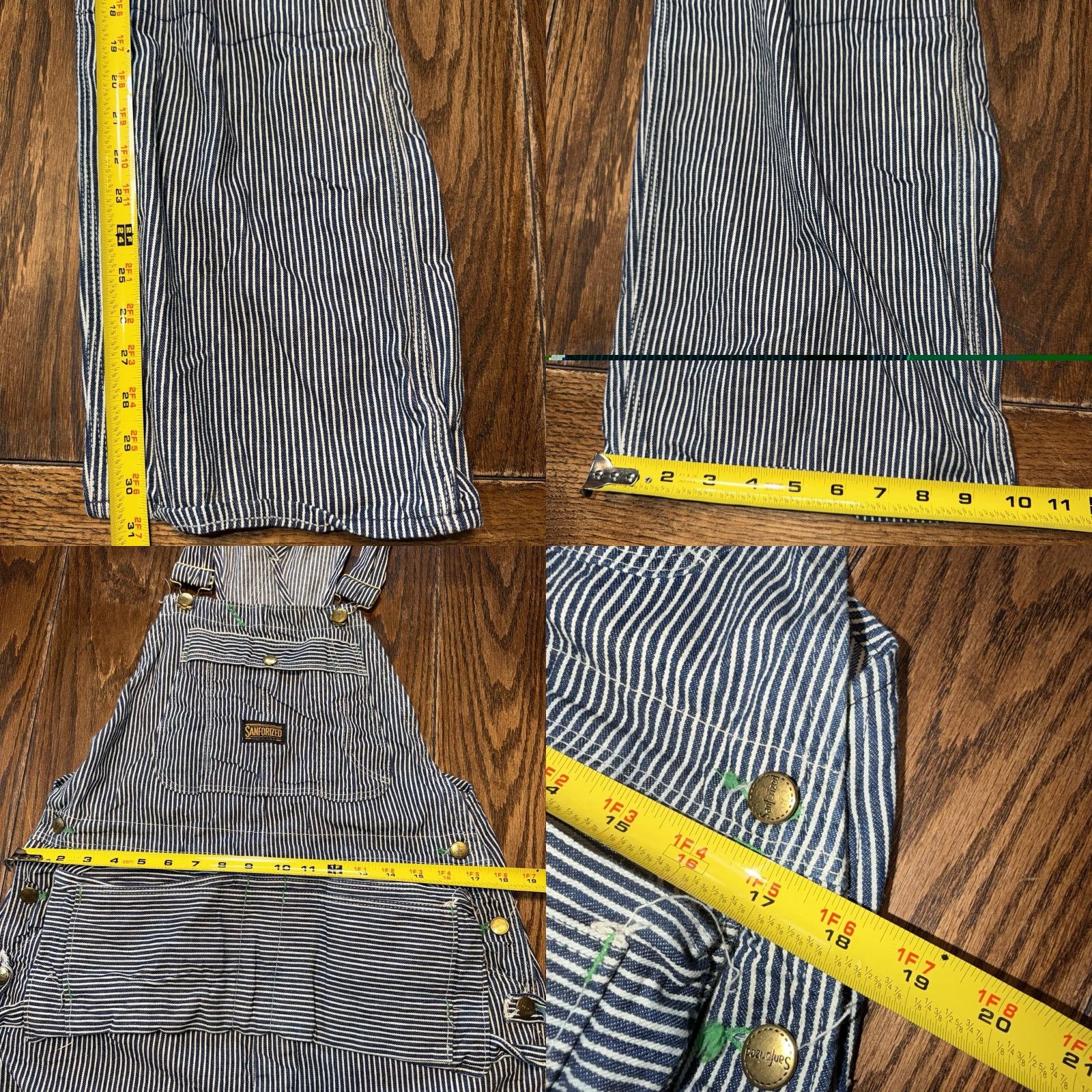 Lee VINTAGE Lee Overalls Union Made In USA Striped Button Fly 38x30 Denim Blue White Stripe 70s Farmers Work Mens Size US 38 / EU 54 - 9 Thumbnail