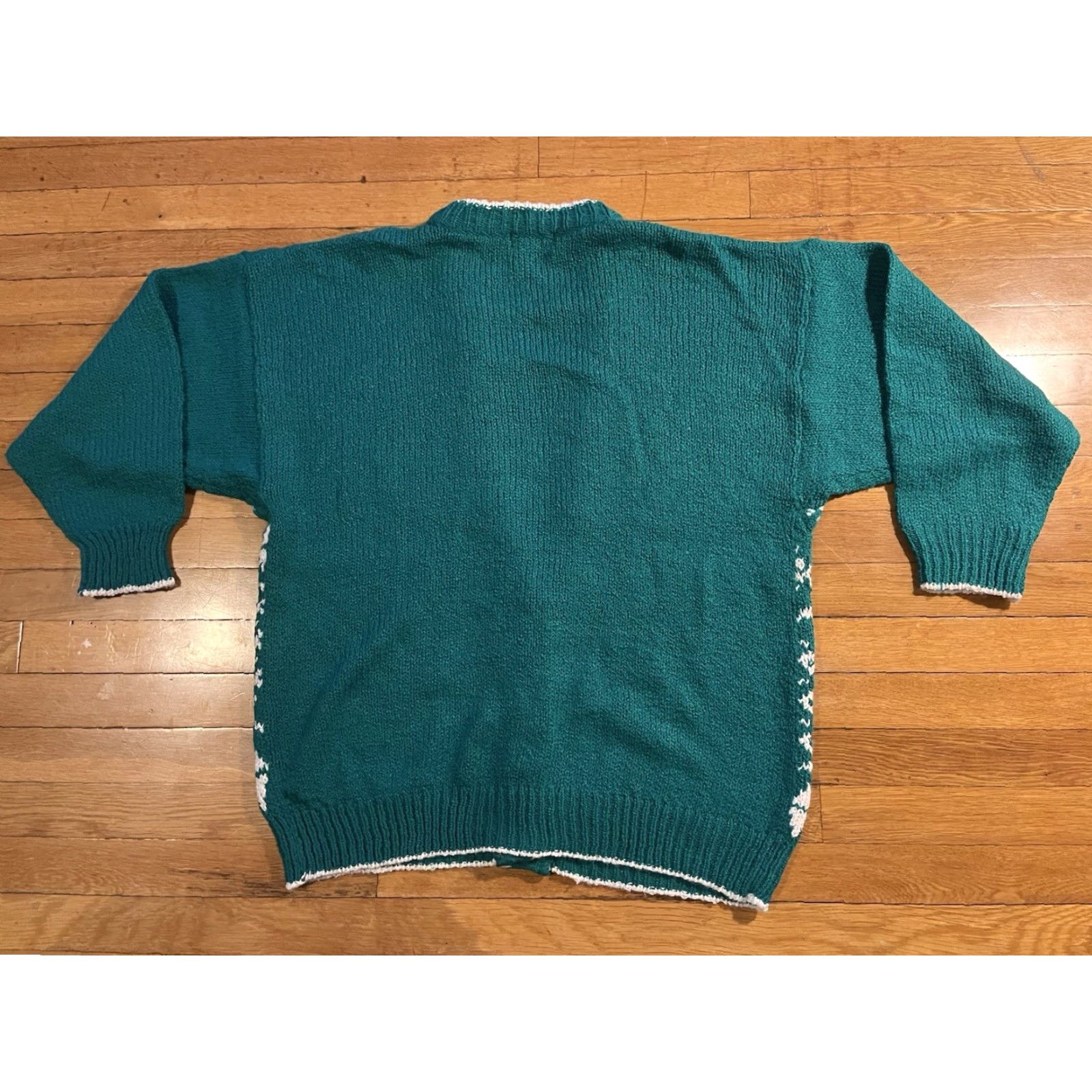 Vintage VINTAGE Victoria Jones Cardigan Sweater Women’s 2X Green White 90s Oversized Knit V-Neck Button Mens? Size XXL / US 16-18 / IT 52-54 - 5 Thumbnail