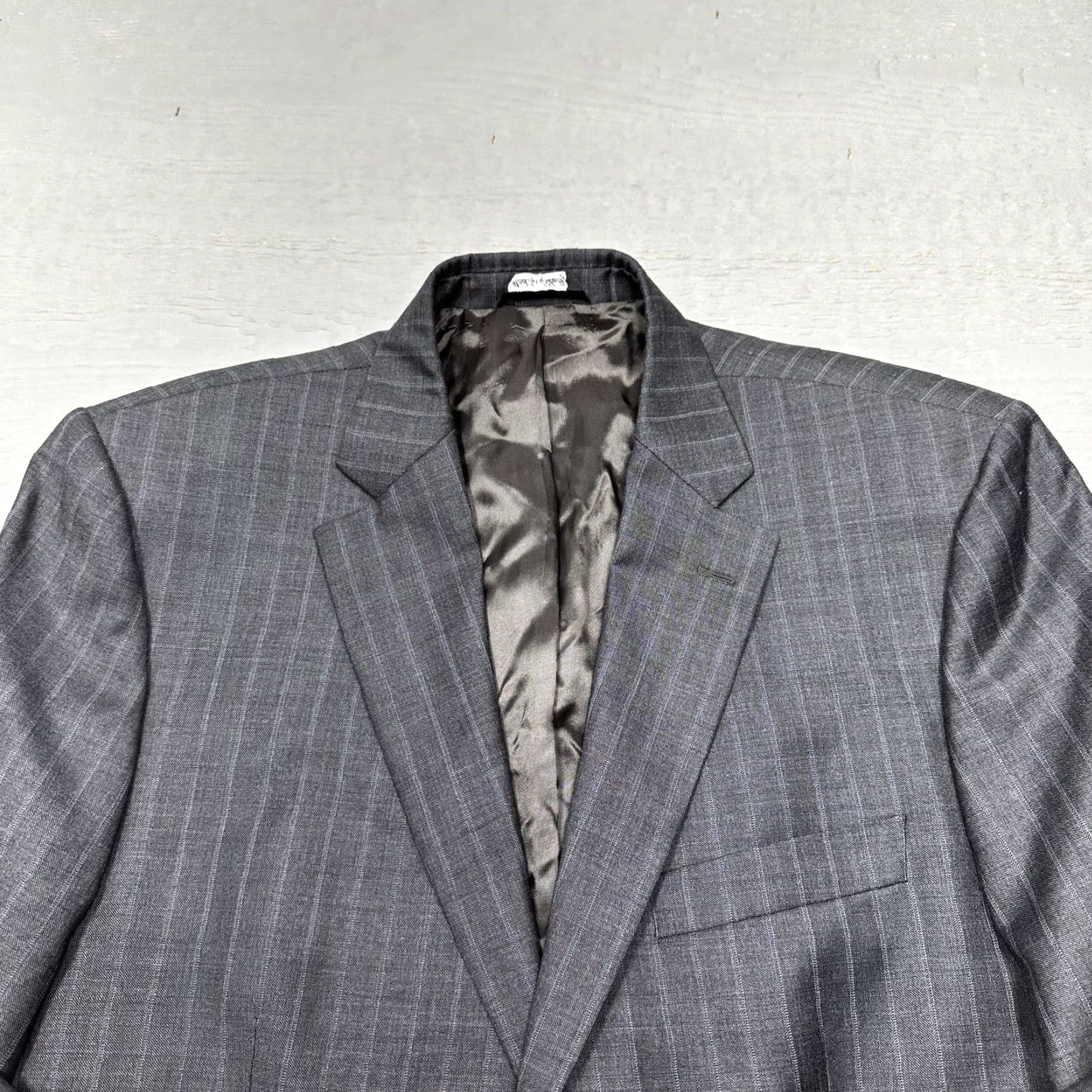 VINTAGE G. Manzoni Blazer Mens 42 Gray Pinstripe Wool Two Button Single-Breast Italy Men Regular Notch Lapel Suit Jacket 2 Piece Casual Business