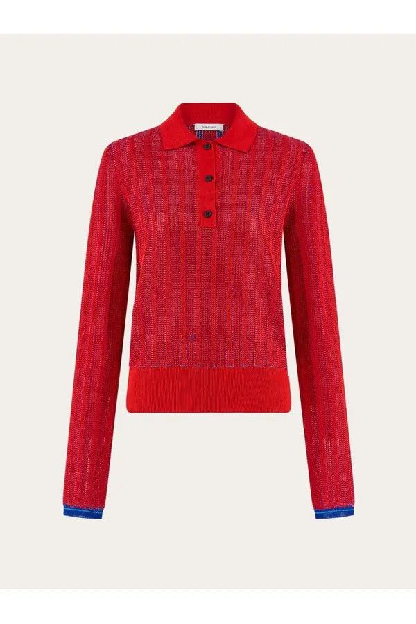 Salvatore Ferragamo o1s1rm0126 Long Sleeved Polo Shirt in Red Size XS / US 0-2 / IT 36-38 - 1 Thumbnail