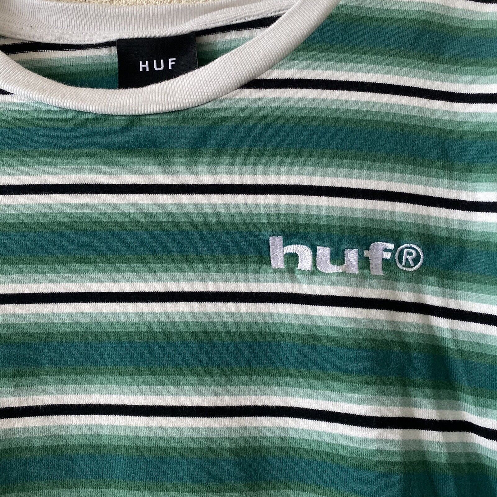 Huf HUF Mens Top Green White Stripe 100% Cotton Tee S/S T-Shirt Size US L / EU 52-54 / 3 - 6 Thumbnail
