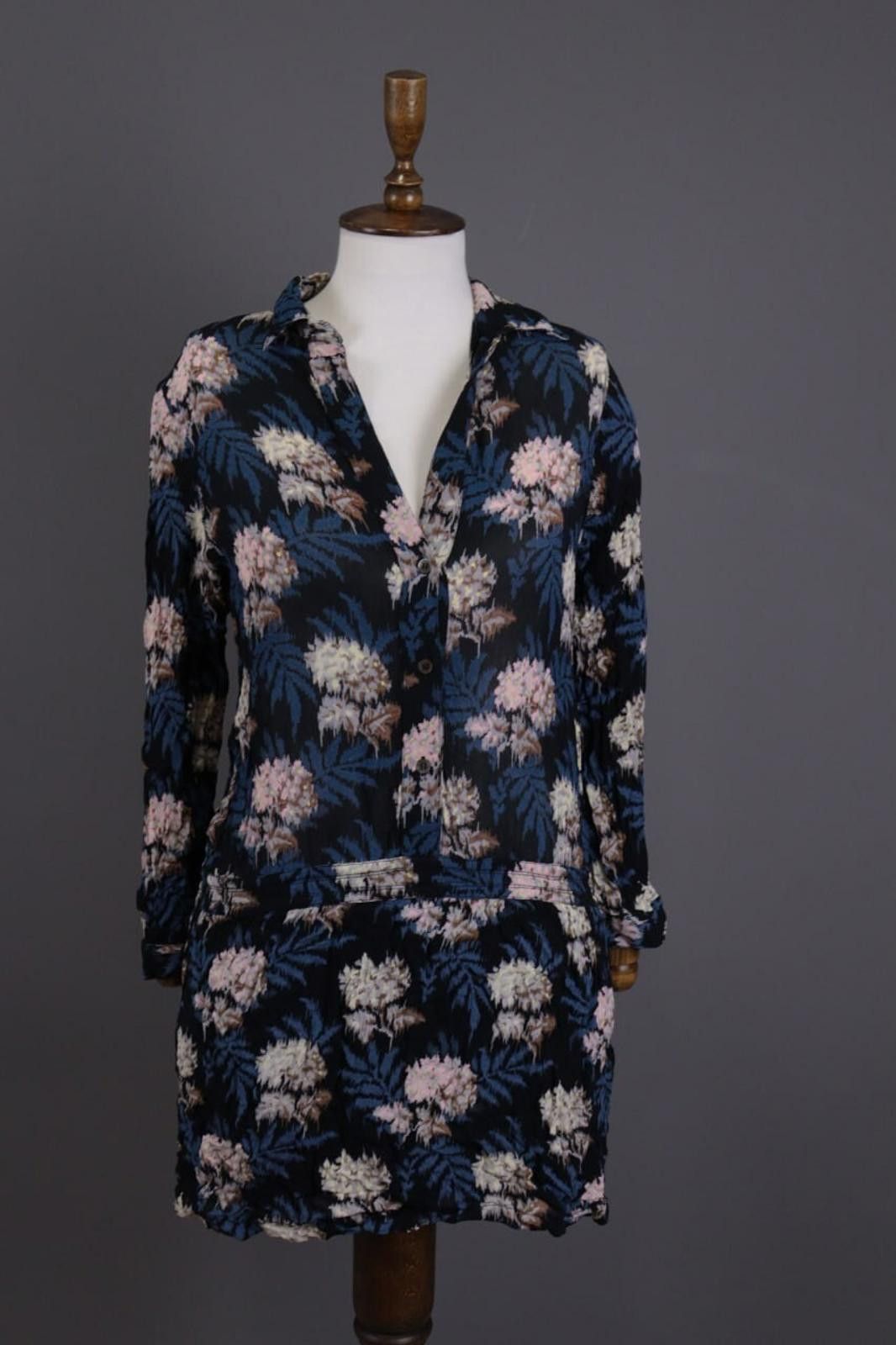 Gianni Valentino Ganni Multicolor Floral V-Neck A-Line Tunic Dress Size XS Size XS / US 0-2 / IT 36-38 - 1 Thumbnail