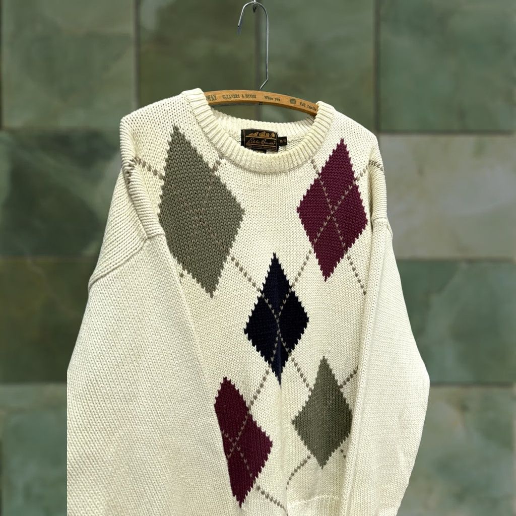 Eddie Bauer VINTAGE Eddie Bauer Sweater Argyle Pattern Cotton Knit Pullover Men XL White 90s Mens Size US XL / EU 56 / 4 - 1 Thumbnail