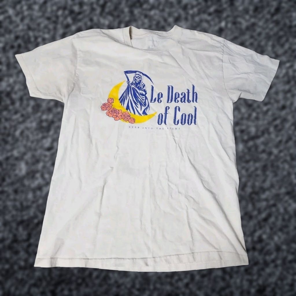 Vintage Le Death of Cool Co. Men's L T-Shirt Crew Neck Short Sleeve Ivory Grim Reaper "Step Into The Light" Vintage-Inspired Goth Tee Size US L / EU 52-54 / 3 - 1 Thumbnail