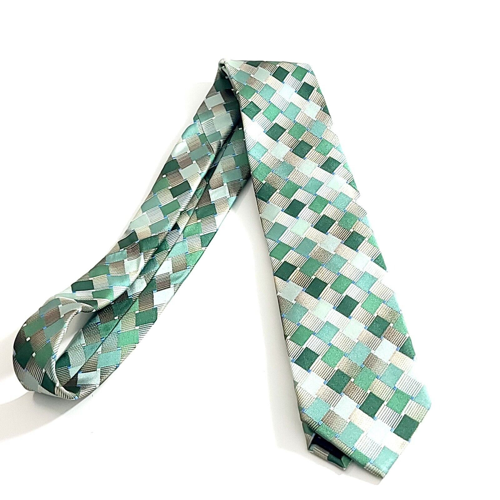 Van Heusen Van Heusen Green Tan Abstract Geometric Woven Silk Tie Size ONE SIZE - 7 Thumbnail
