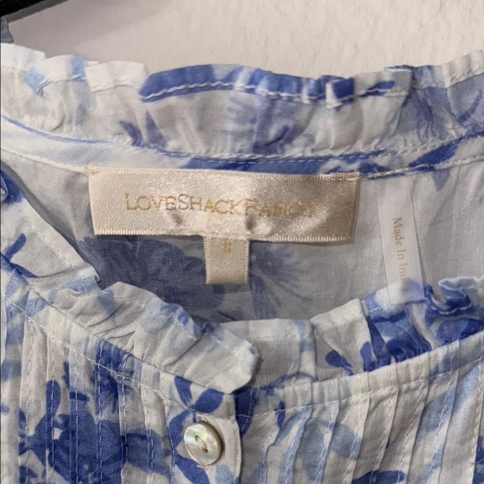 Other LoveShackFancy Blue and White Flutter Sleeve Cropped Blouse Size S / US 4 / IT 40 - 2 Thumbnail