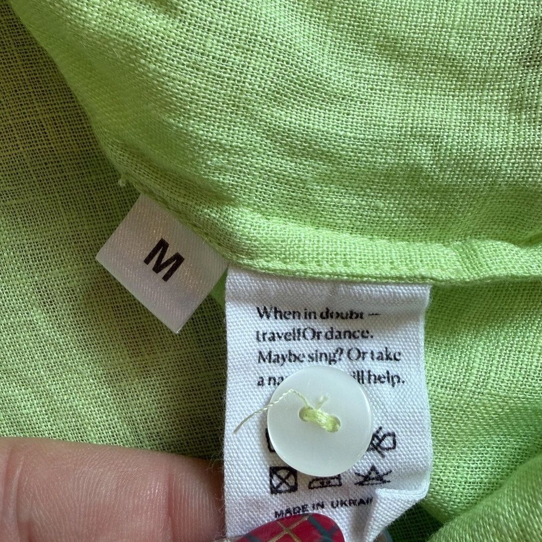 Sleeper Sleeper Dress Medium Green Linen Puff Sleeve Button Front Size M / US 6-8 / IT 42-44 - 5 Thumbnail