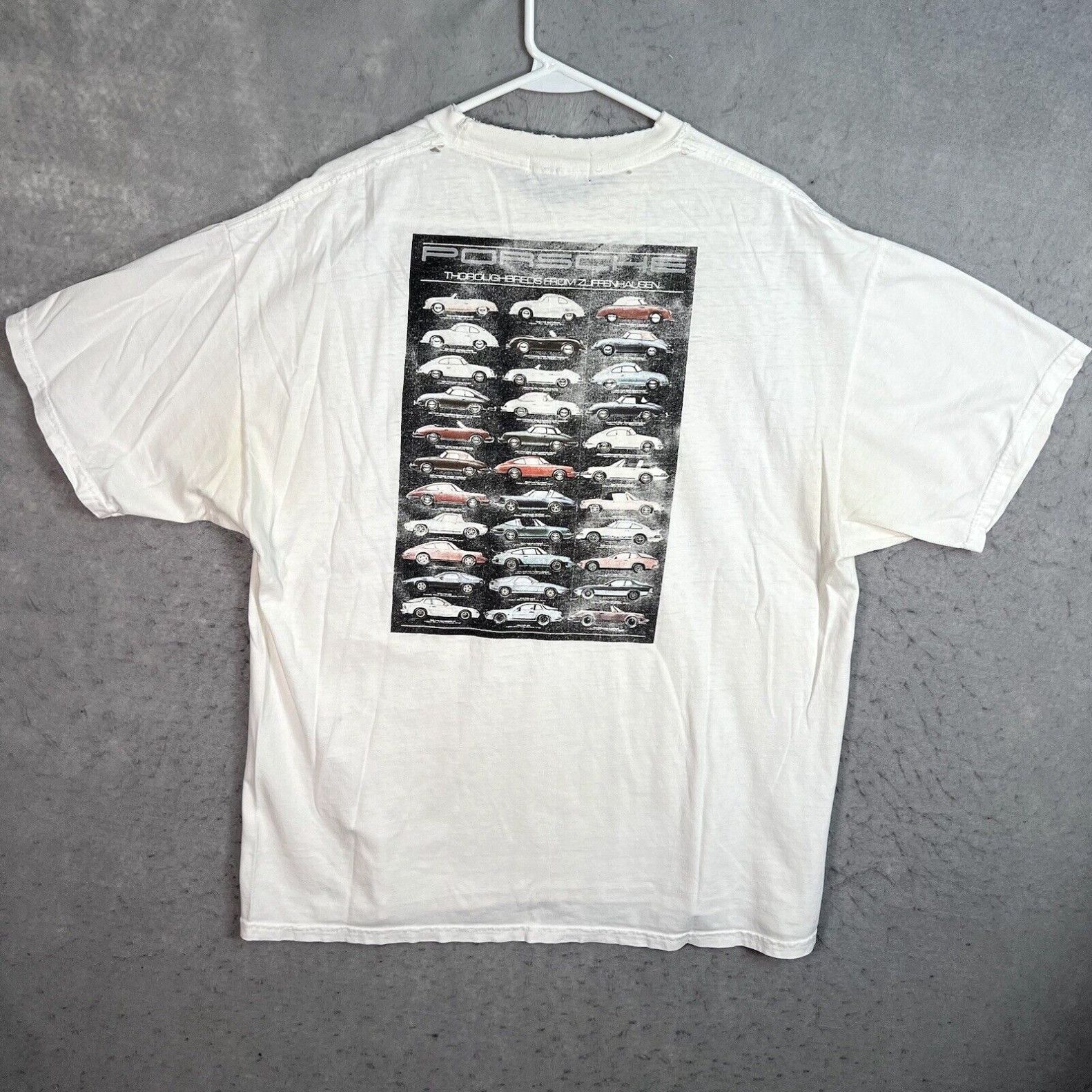 image of Vintage 90's Porsche 356 911 914 924 944 Turbo Racing Car T Shirt Adult XL White, Men's