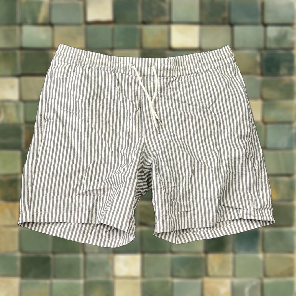 ALLSAINTS Warden Striped Swimshorts Men's M White/Blue Swim Bottom Regular Drawstring Adult M