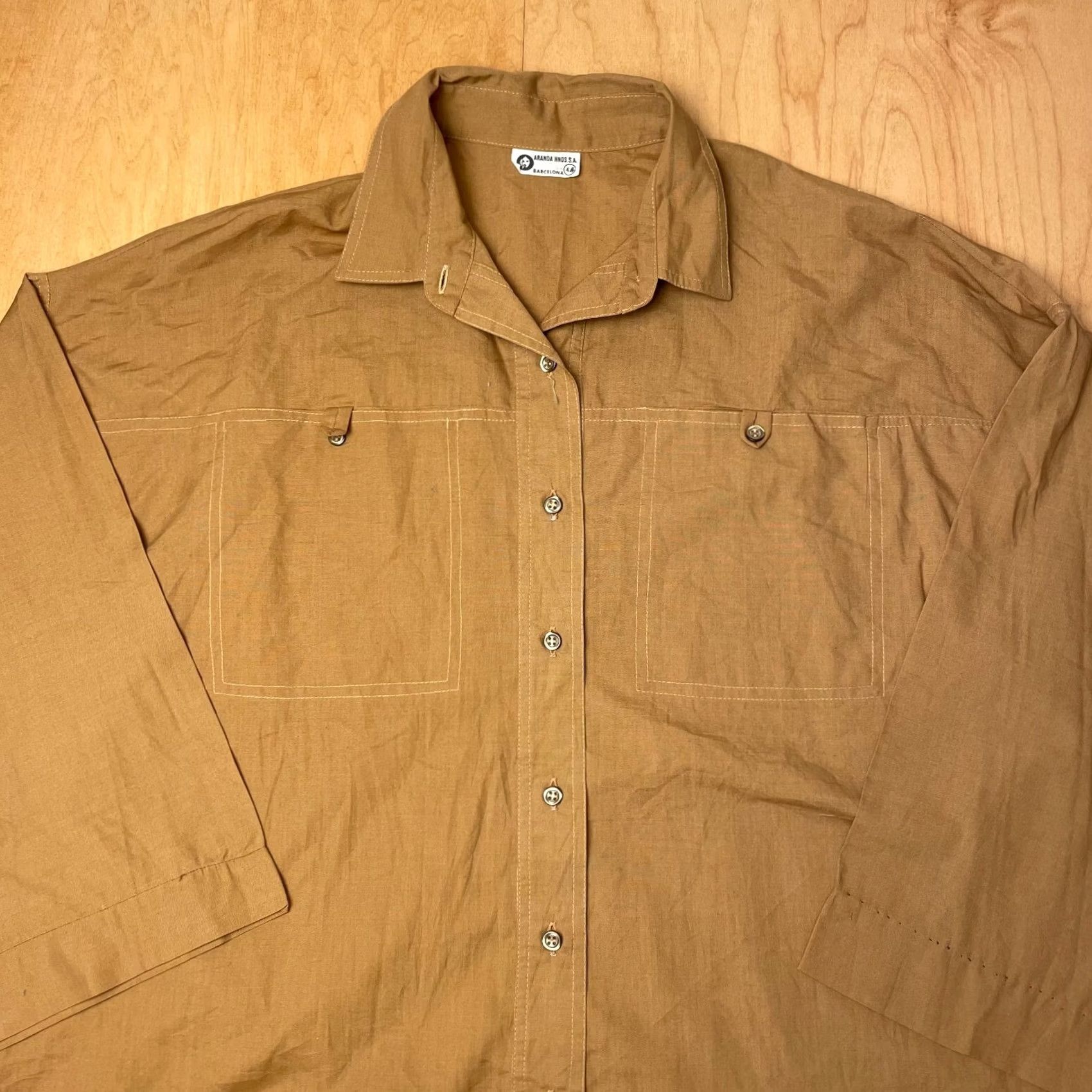 Vintage VINTAGE Brown XL Shirt Button Half Sleeve 1970s Work VTG Barcelona Made Size US XL / EU 56 / 4 - 2 Thumbnail