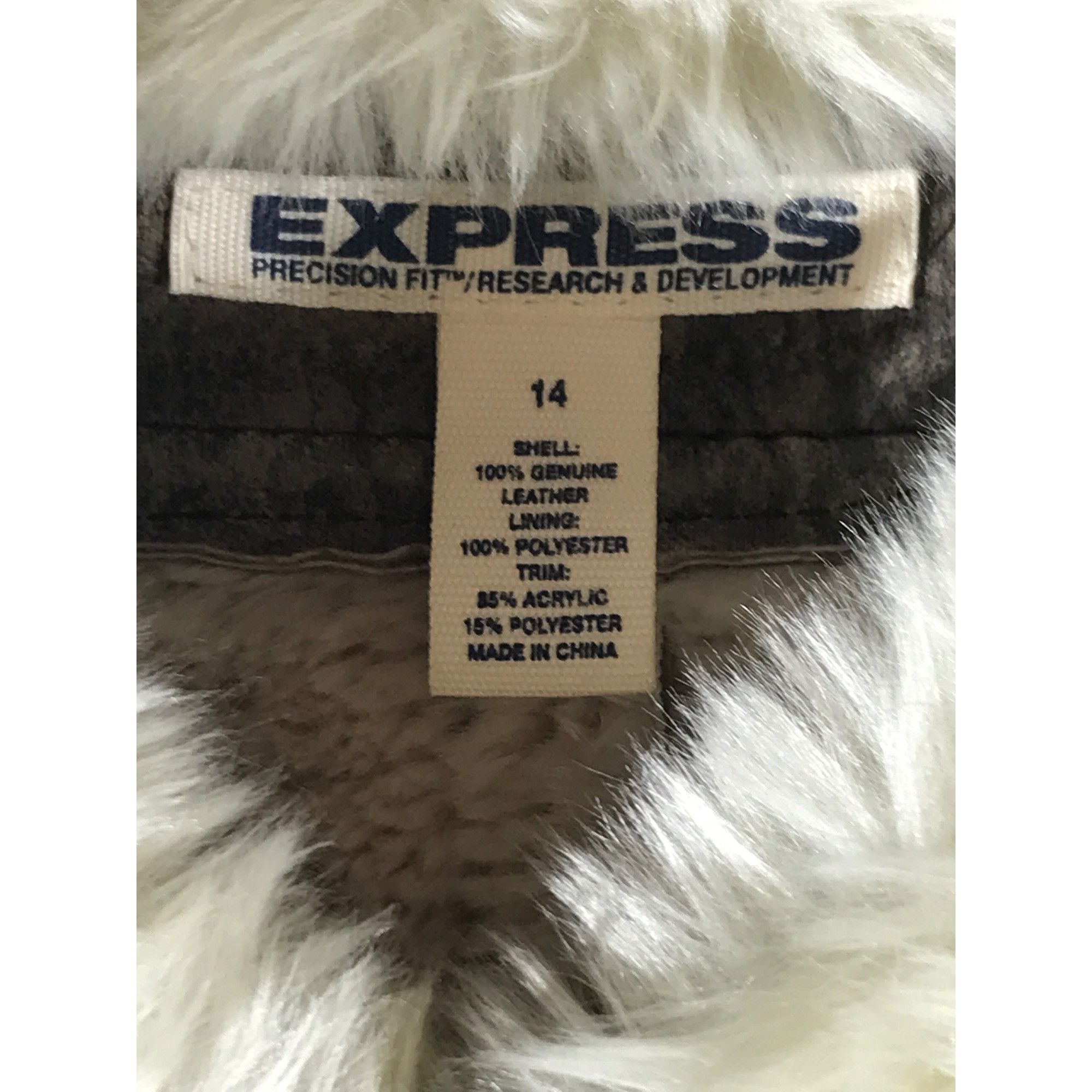 Designer Express Brown Distressed Leather Faux Fur Bomber Jacket Size XL / US 12-14 / IT 48-50 - 4 Thumbnail