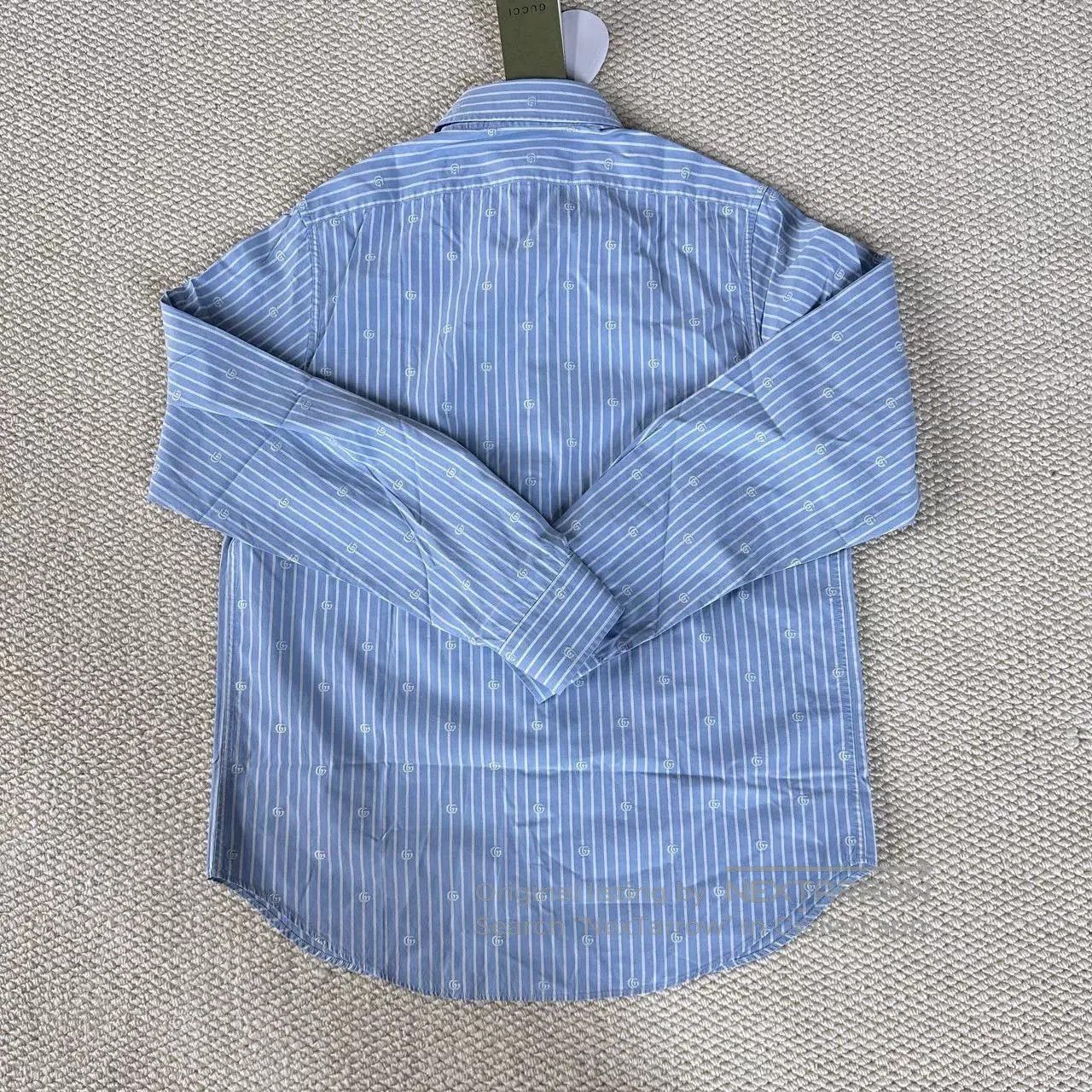 Gucci Gucci Blue Logo Striped Long-Sleeve Shirt. Size M / US 6-8 / IT 42-44 - 2 Thumbnail