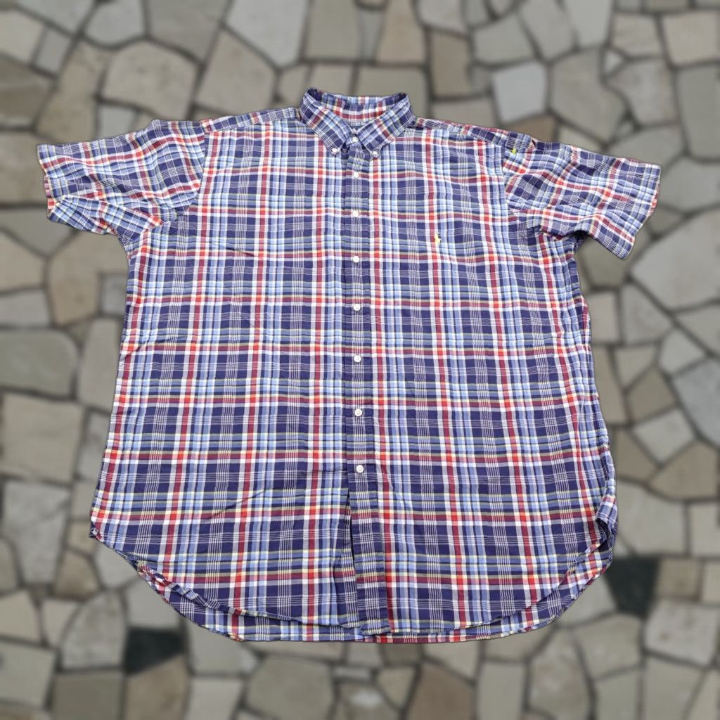 Ralph Lauren Ralph Lauren VINTAGE Plaid Button-Up Shirt Mens 2XLT Blue Red Short Sleeve Cotton Yellow Pony Logo Size US XXL / EU 58 / 5 - 1 Thumbnail