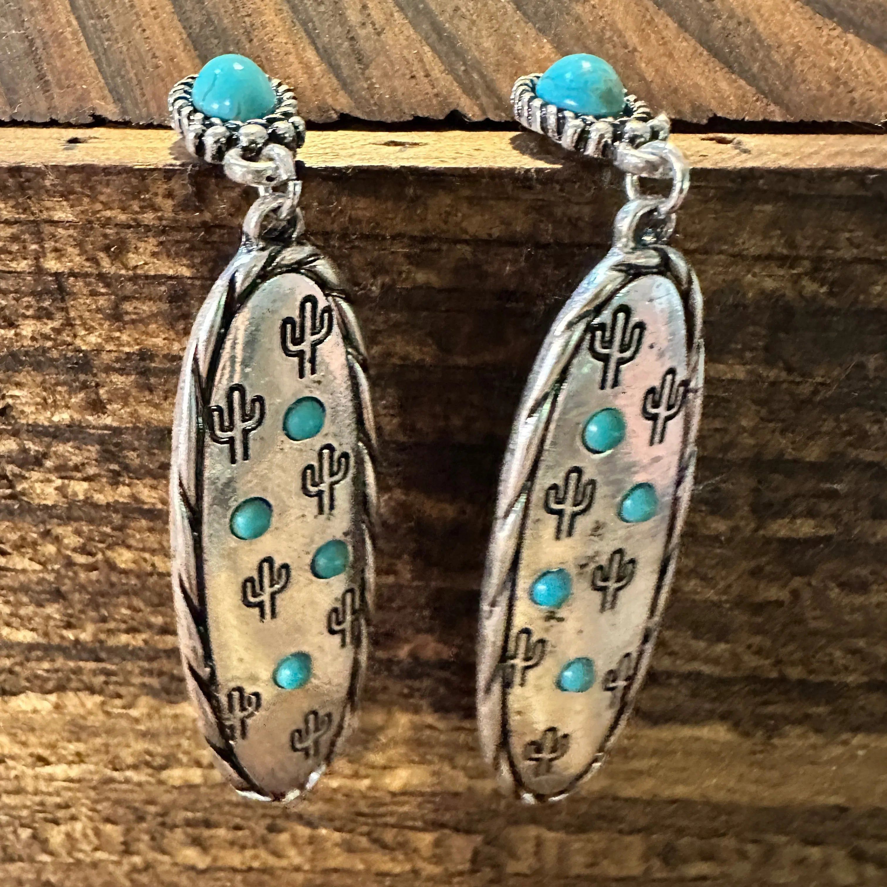 Other Boho Hippie Cowgirl Western Stamped Stone Silver Earrings - Size ONE SIZE - 2 Thumbnail