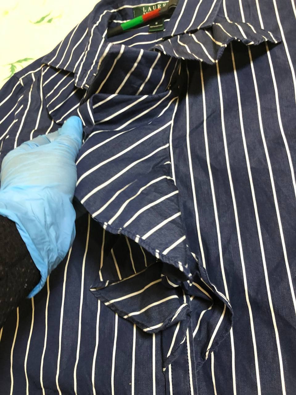 Polo Ralph Lauren Ralph Lauren Navy Striped Button Down Ruffle Shirt Size S / US 4 / IT 40 - 6 Thumbnail