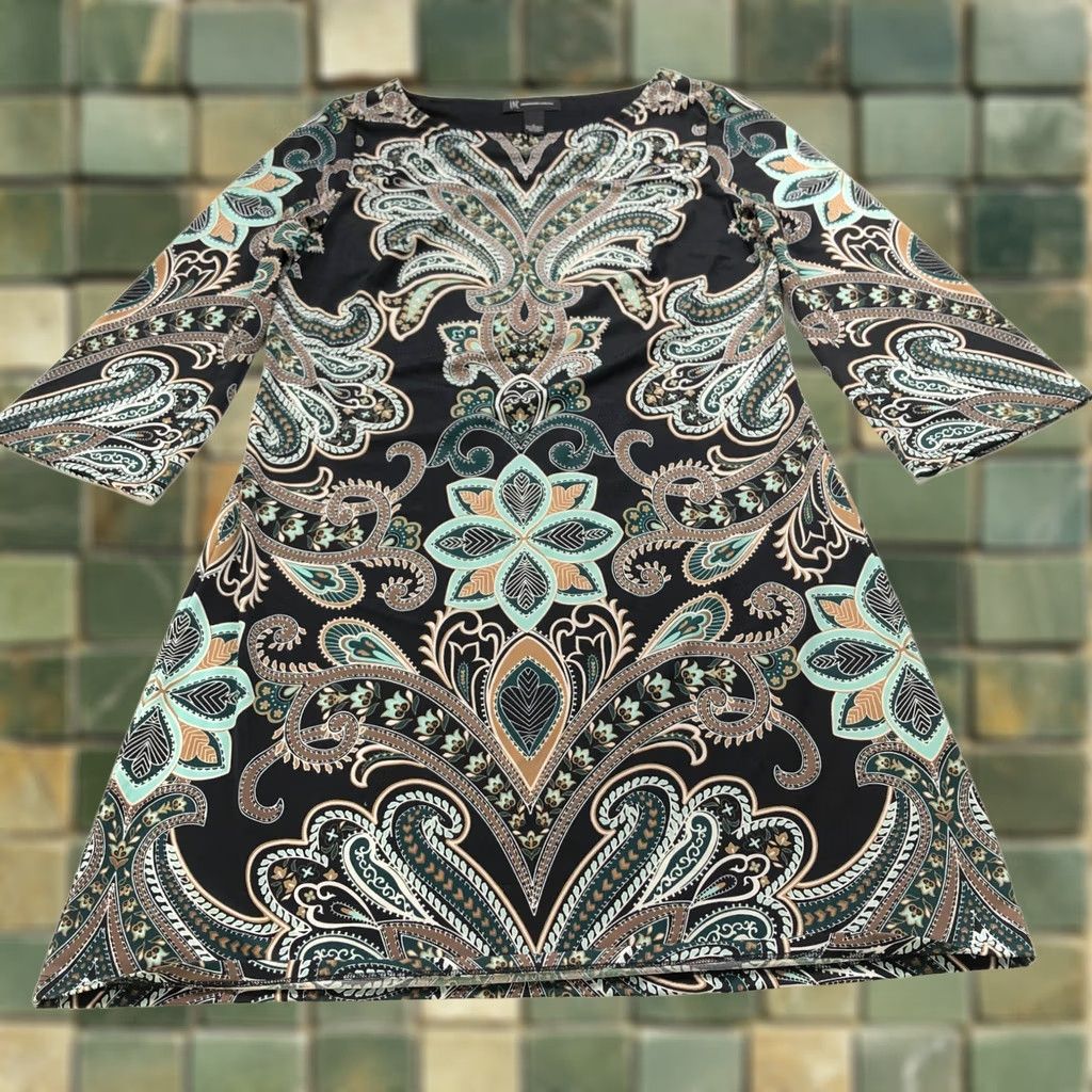 Vintage INC International Concepts Bohemian Tunic Dress Black Paisley Large MINT Size L / US 10 / IT 46 - 1 Thumbnail