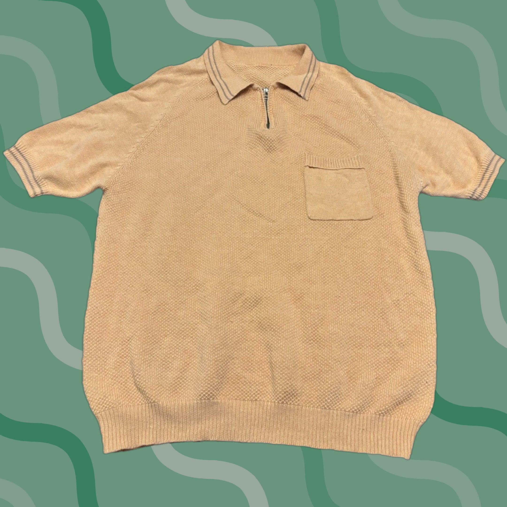 Vintage VINTAGE 60s 70s Unbranded Knit Polo Shirt M Peach Nylon 1/4 Zip Collared Short Sleeve Mens Polo 60s 70s USA Size US M / EU 48-50 / 2 - 1 Thumbnail