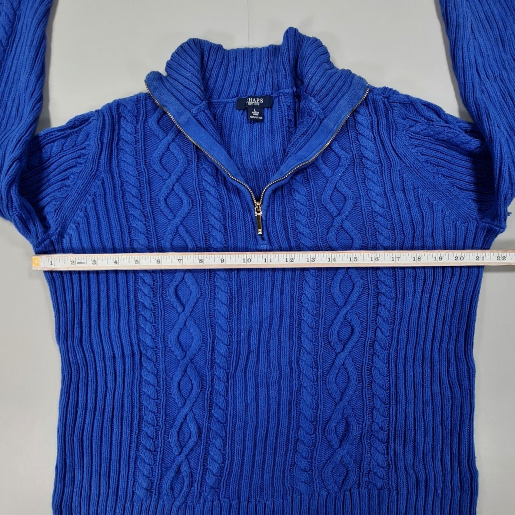 Chaps CHAPS Jumper Blue Large Cable Knit Cotton Half Zip Mock Neck Womens L Pullover City Style Mens Womens Girls Size L / US 10 / IT 46 - 5 Thumbnail