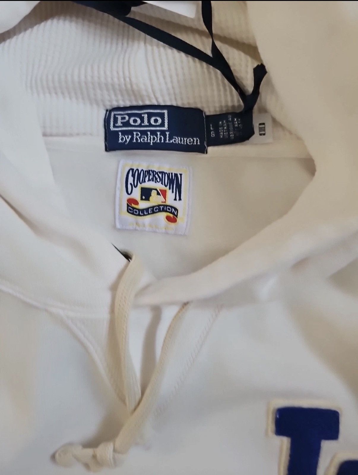 MLB × Polo Ralph Lauren Los Angeles Dodgers White Cream Fleece Hoodie New Large Size US L / EU 52-54 / 3 - 2 Thumbnail