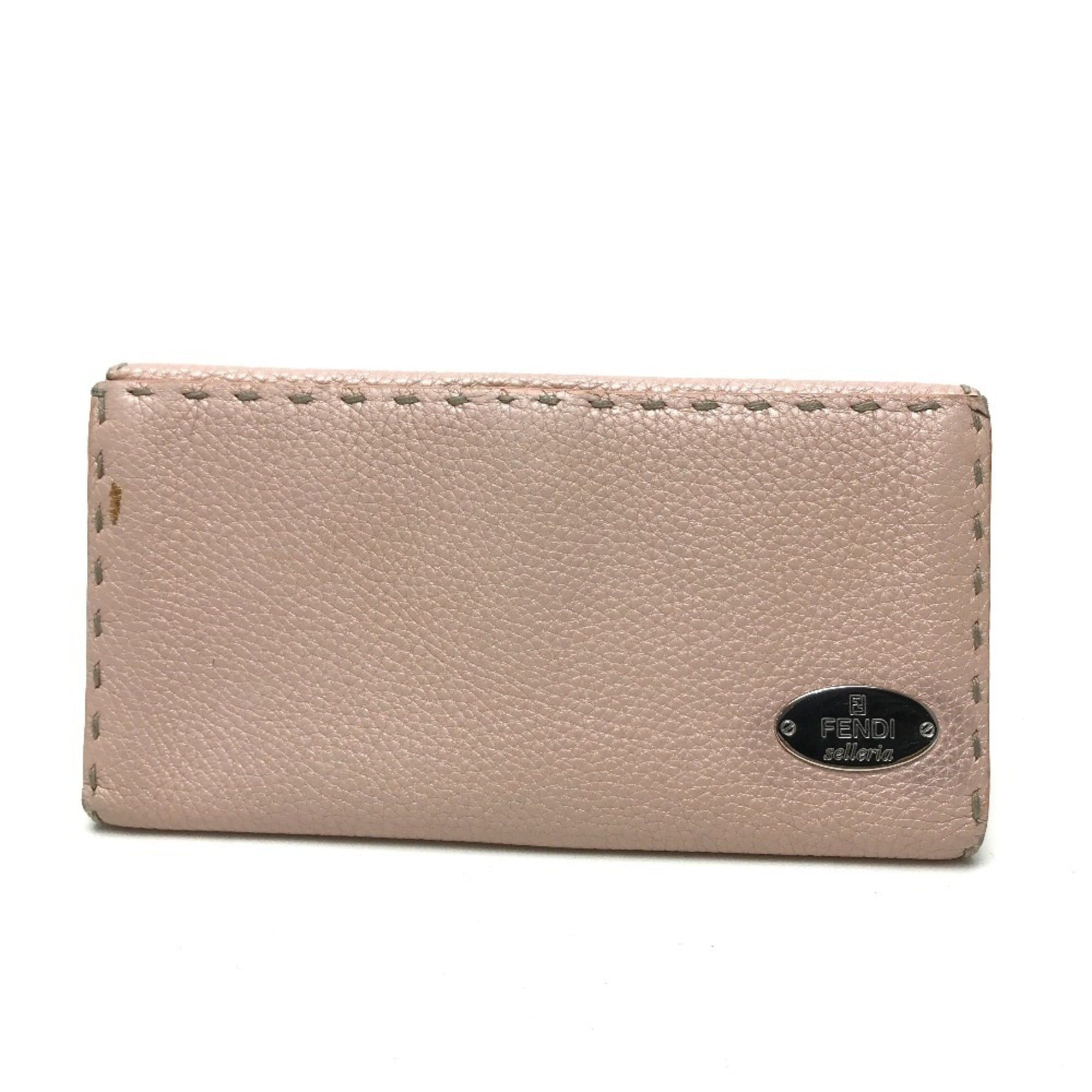 FENDI 8M0144 Selleria Roman Leather Bi-fold Long Wallet with Double Hook Closure Women's Pink Brand Name Accessories