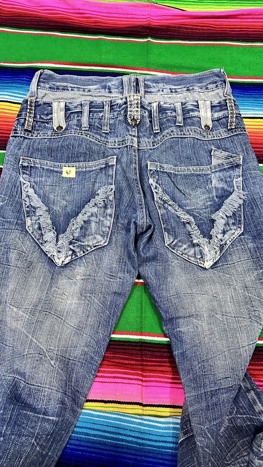Japanese Brand 💥 Double Waist💥 skuLl Denim Blow By Blue Crazy Mudwash💥 Size US 30 / EU 46 - 5 Thumbnail